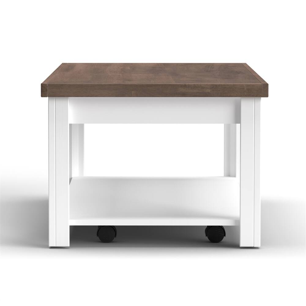 48" Fully Assembled White and Brown Coffee Table with casters Bed